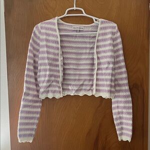 Willow & Root Purple and White Striped Cardigan